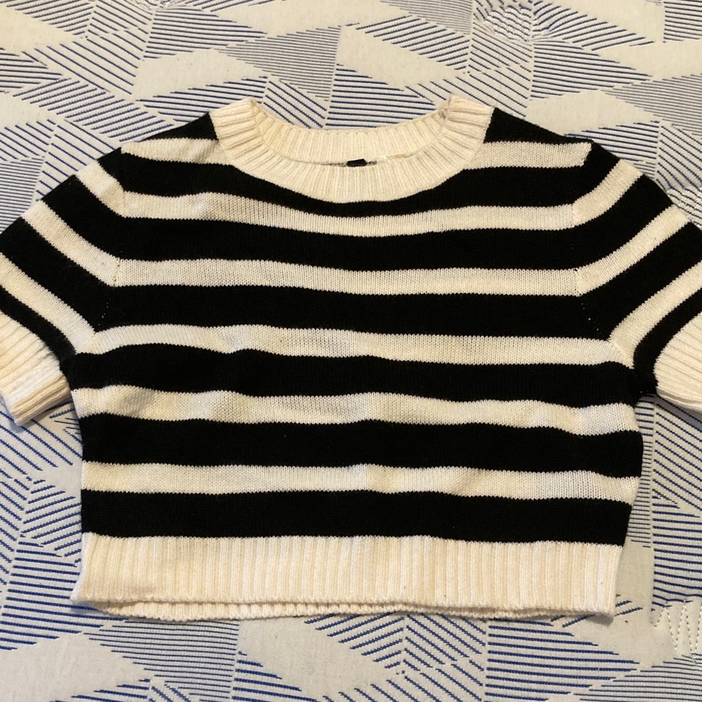 Divided Black and White Striped Sweater